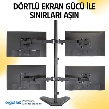 ergoflex EF44 Steel Design 2-8 Kg Quad Ekran Asansörlü 13-27inch Desktop Monitör Standı, Siyah