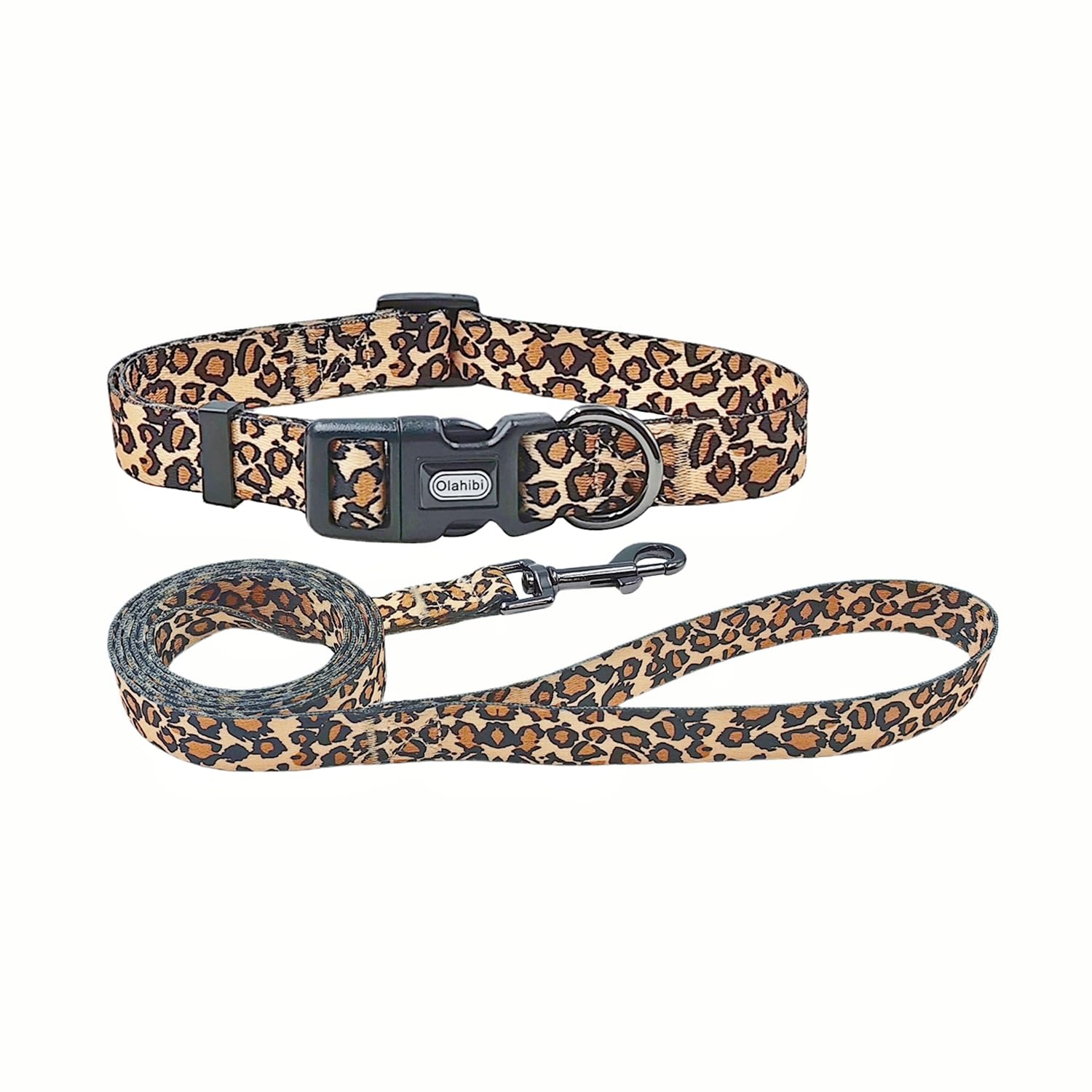 Ensemble Laisse et Collier réglable pour Chien S - Motif léopard marron