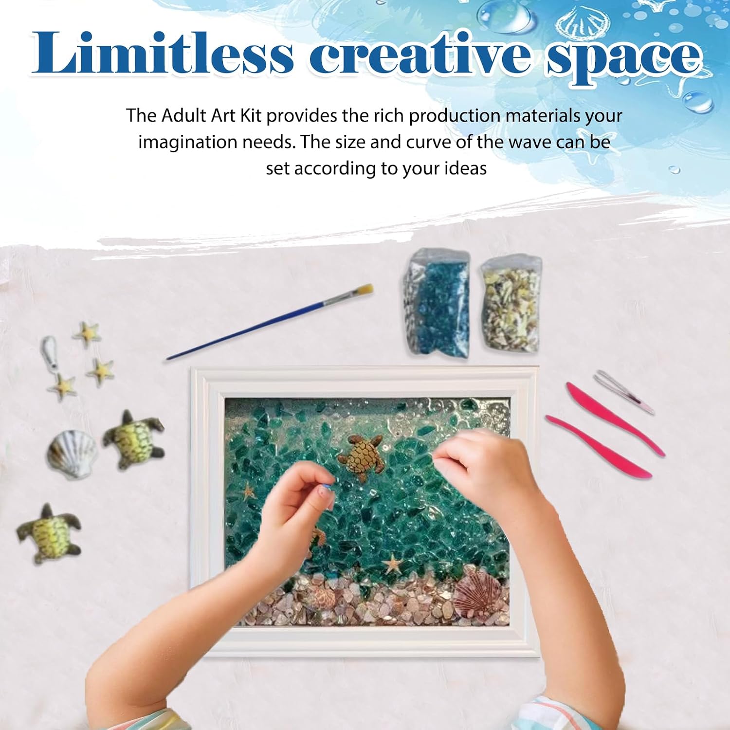 CIYOJA DIY Mosaic Kit for Adults – Complete Glass Mosaic Craft Kit with Sea Glass, Resin, Frame – Easy Resin & Stained Art Starter Set for Beginners & Adult Creative Projects (Turtle Design)
