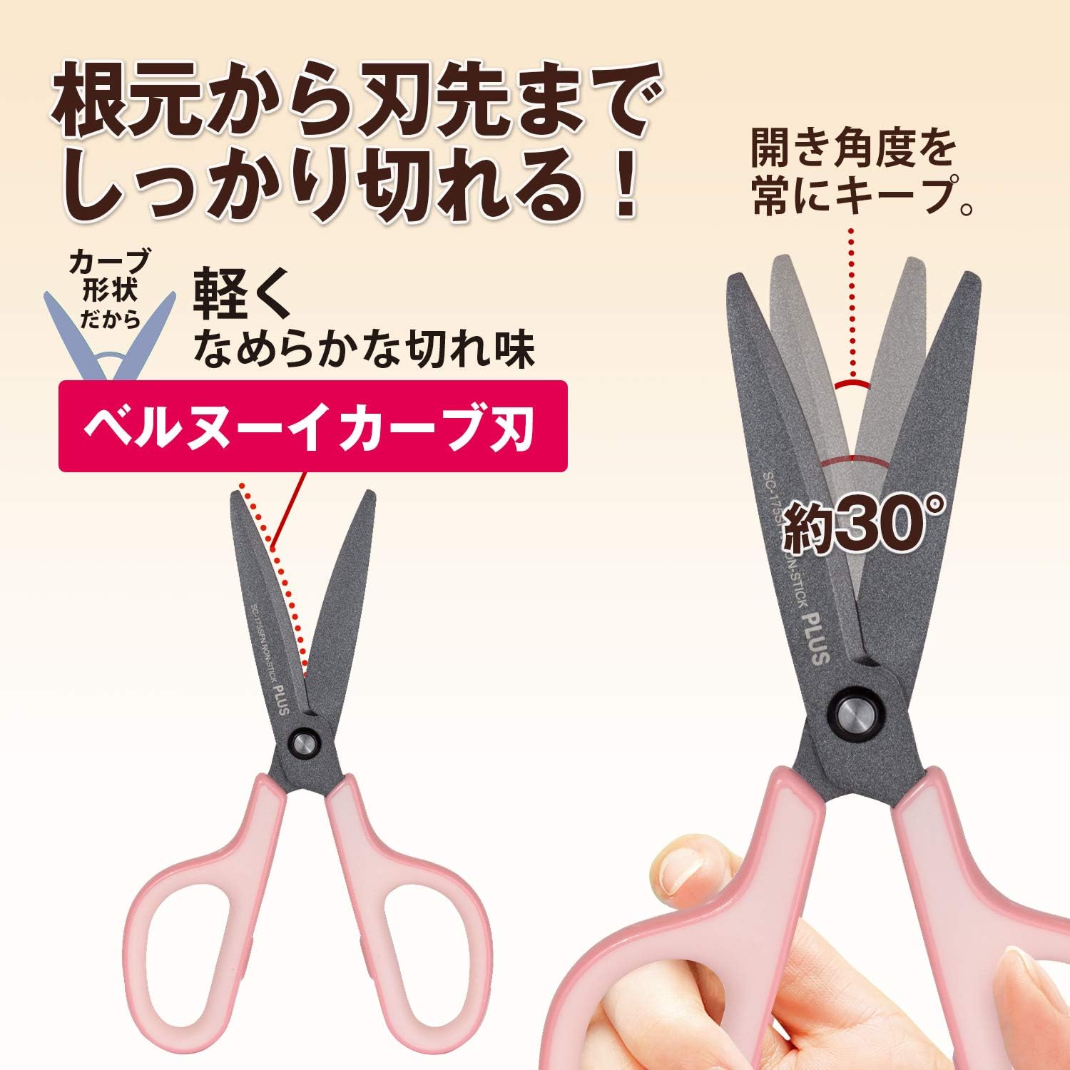 Plus SC-175SFN Scissors, FitCut Curve, Fluorine 3D Blade, Pink, Non-Cling, Light Sharpness