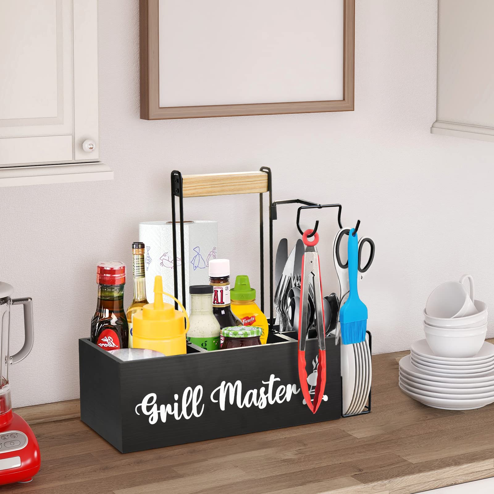 Grill Utensil Caddy, Picnic Condiment Caddy, BBQ and Grill Caddy with