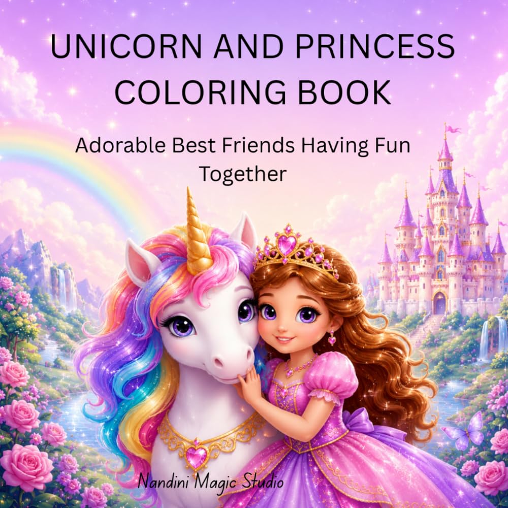 Unicorn and Princess Coloring Book: Adorable Best Friends Having Fun Together