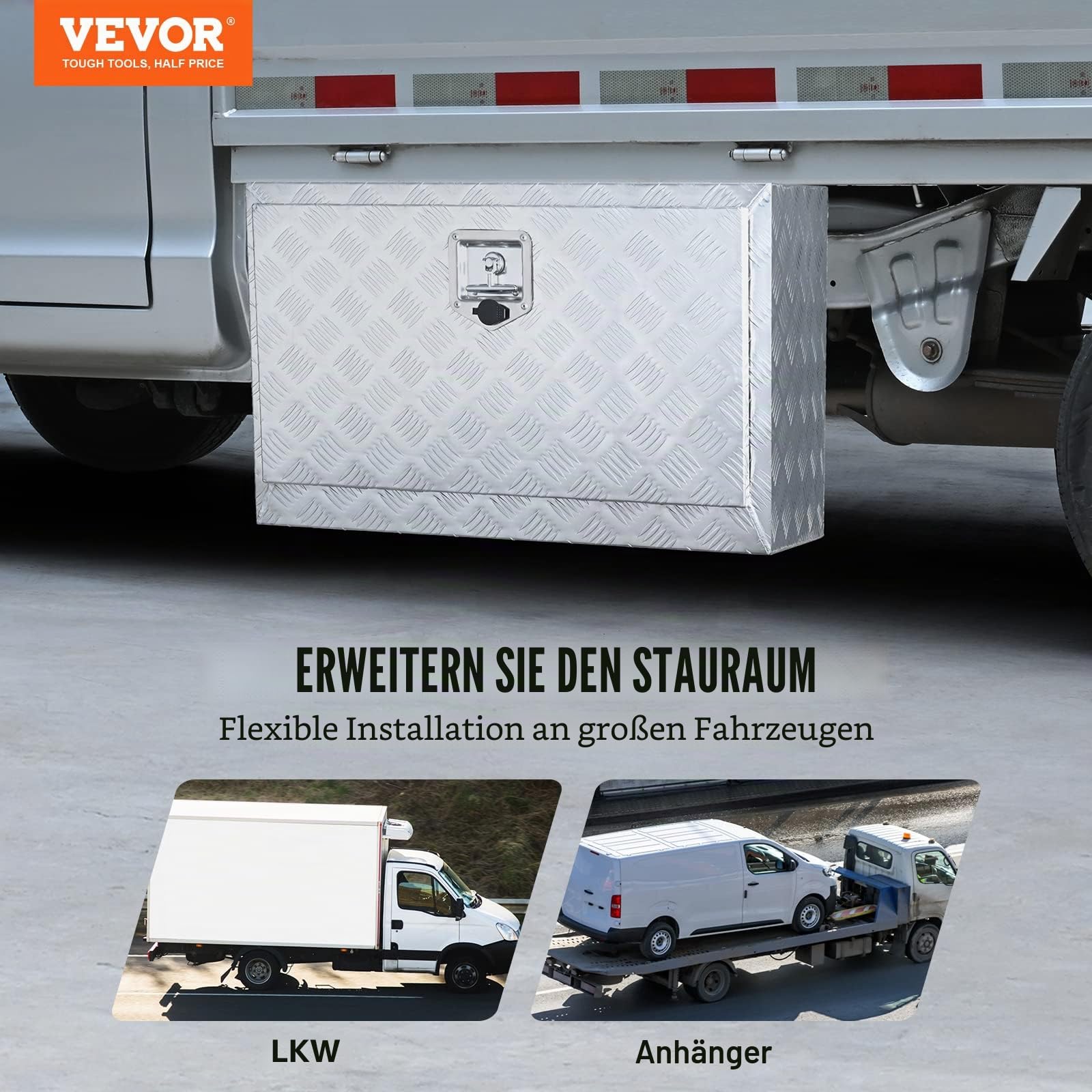 VEVOR Truckbox Werkzeugbox Anhängerbox Werkzeugkasten 760x355x405mm Pickup-Aufbewahrungsbox, Aluminium-Diamantplatten-Werkzeugkasten mit Schloss & Schlüsseln, wasserdichte Anhänger-Aufbewahrungsbox