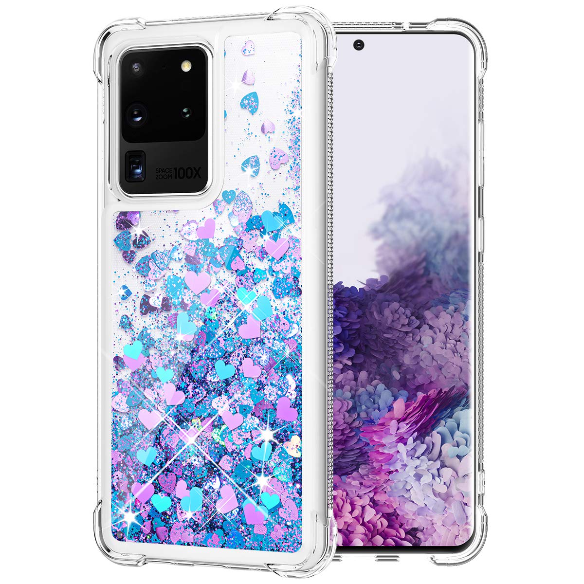 Caka Case for Galaxy S20 Ultra Glitter Case Bling for Girls Women Liquid Sparkle Flowing Floating Quicksand Girly Cute Soft TPU Shockproof Phone Case for Galaxy S20 Ultra 5G 6.9 inches (Blue Purple)
