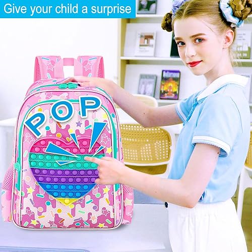 Miniatura 6 de CCJPX Mochila de 3 piezas para niñas, 16 pulgadas, resistente al agua, primaria, preescolar, jardín de infantes, escolar con lonchera - rosa