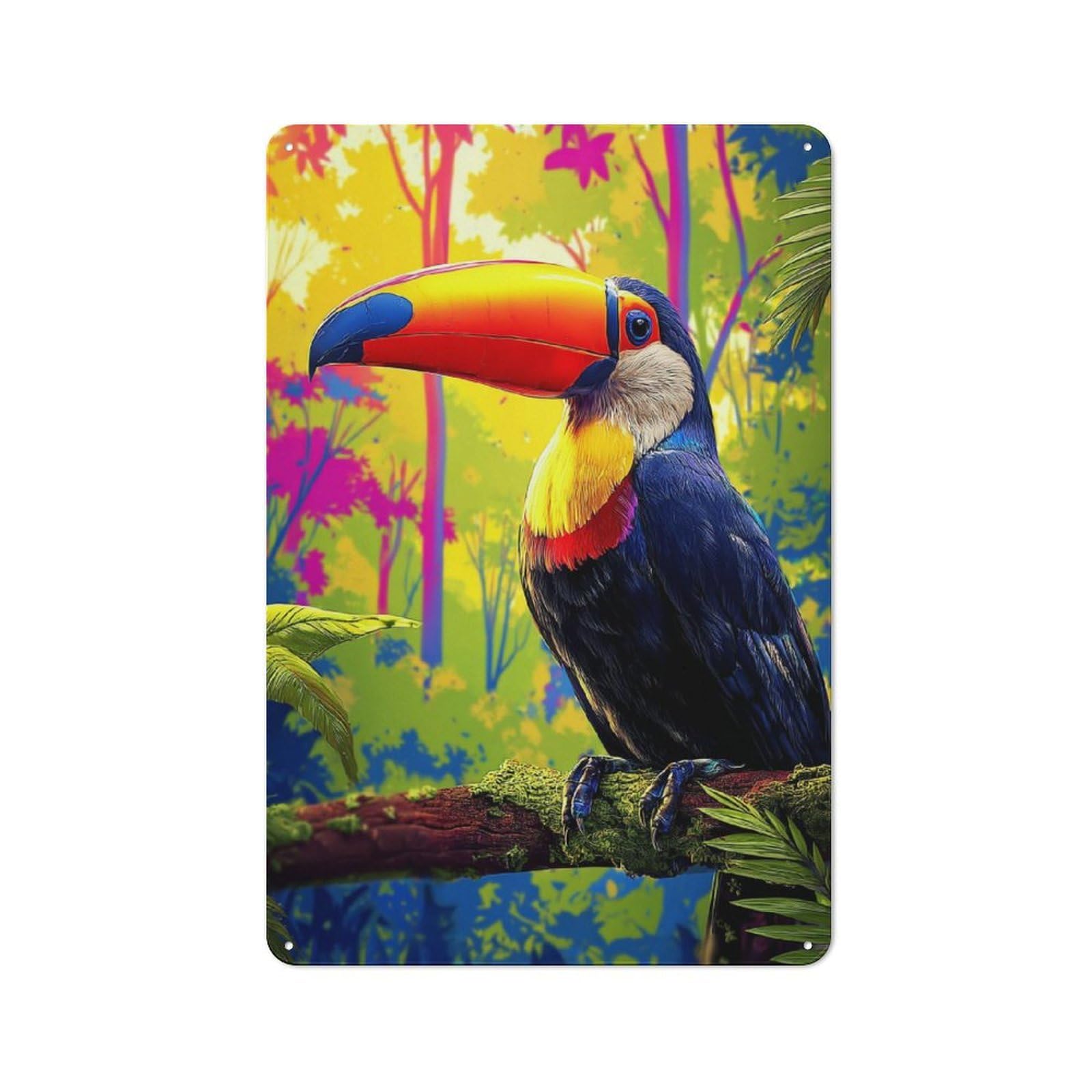 Vibrant Toucan in Tropical Paradise Vintage Metal Wall Decor 30x20cm, Vintage Tin Sign for Bakery, Diner, Cafe Or Family Room