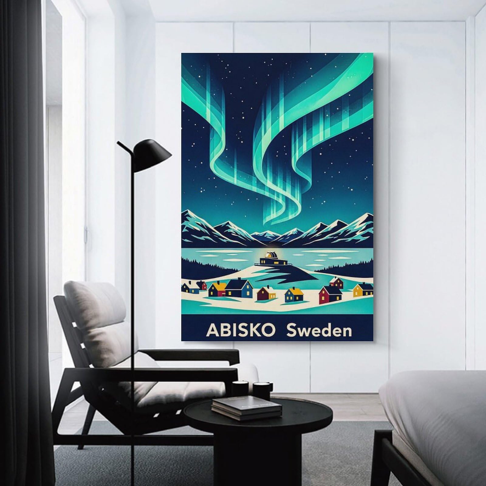 Junmoney Abisko Sweden Aurora Borealis Wall Decor Canvas Print, 20x30inch(50x75cm), for Home Lounge, Bedroom Or Reading Nook, Decorative Artwork for Empty Walls
