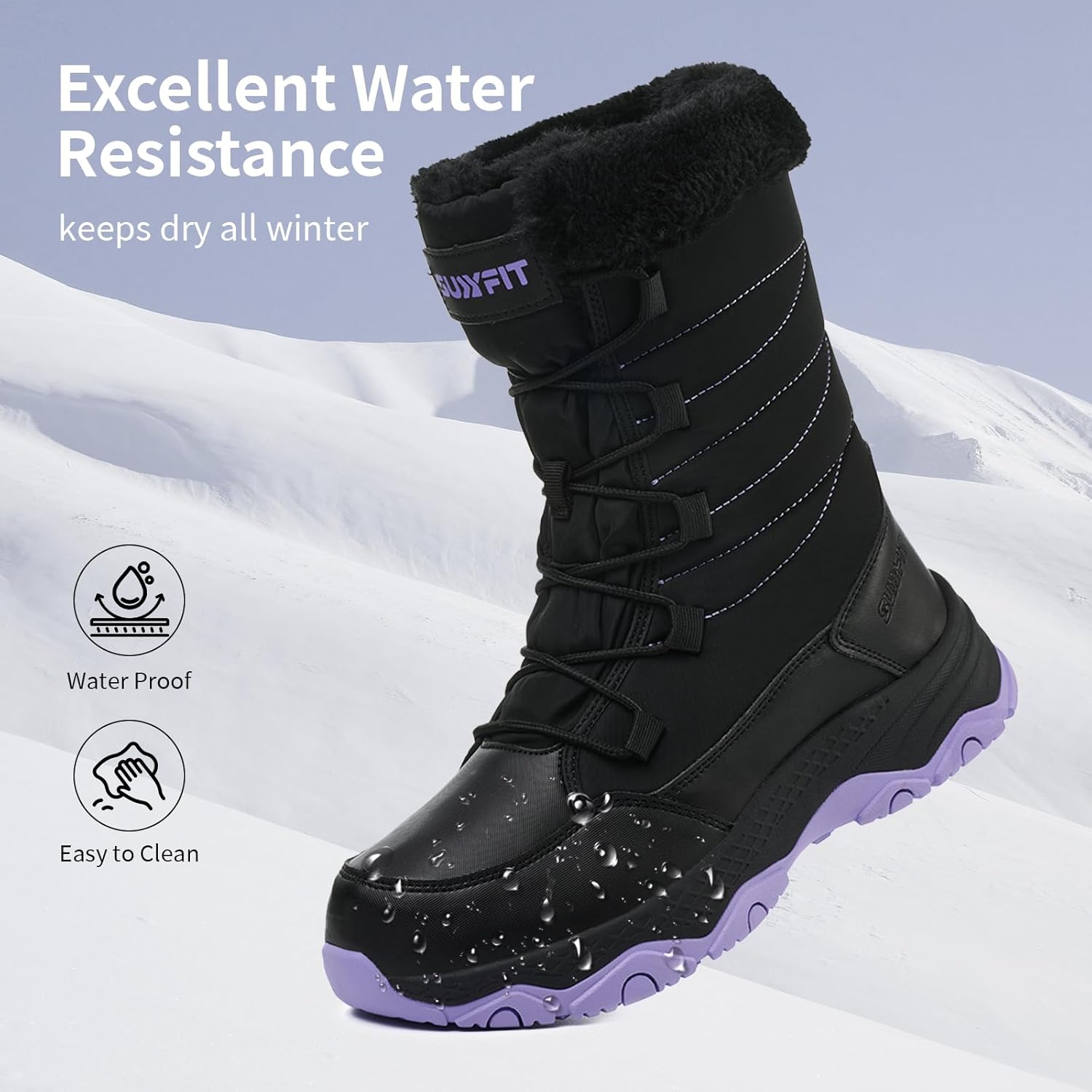 Snow Boots for Women Waterproof Mid-Calf Booties Winter Hiking Boot Durable Warm Fur Lined Boot Non-Slip Warm Climbing Shoes Walking, Cold Weather - Image 3