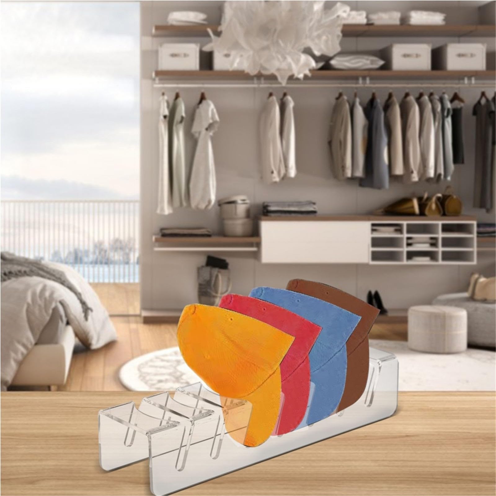 Organiseurs Casquettes Acrylique Transparent - Lot De 2 Supports 14 Casquettes - Rangement Placard Sans Installation