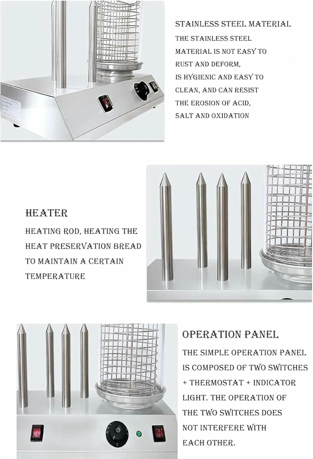 Hot Dog Roller Machine, Hot Dog Heater with Heating Aluminum Rod, Multi-Function Sausage Grill for Convenience Stores