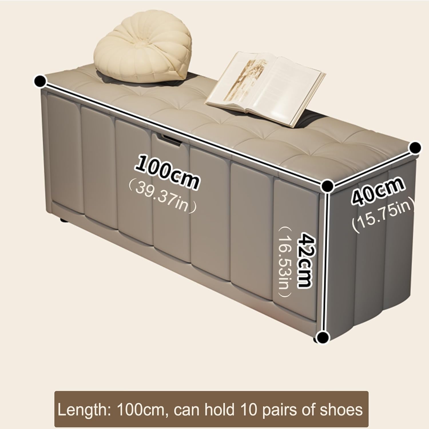 Entryway Shoe Storage Bench with Padded Seat and Hidden Storage Shoe Rack Organizer for Front Door Entrance Living Room Balcony Hallway (White 39.37in)