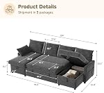 Sofa Bed, 104'' U-Shaped Sleeper Sofa with Pull Out Couch and Storage Chaise for Living Room, Apartment and Hotel, Chenille, Dark Gray