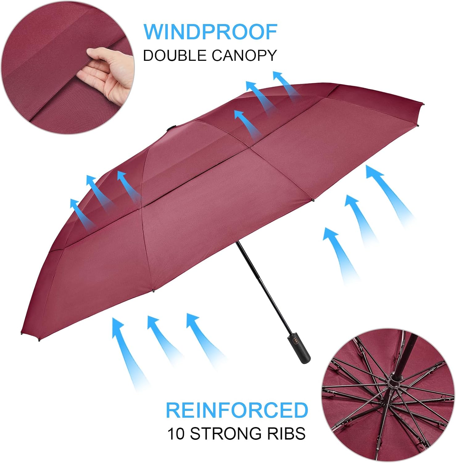 G4Free 42/46/54/62 Inch Large Golf Umbrella Compact Reverse Travel Umbrella 10 Ribs Windproof for Rain Double Canopy Automatic Open Close - Image 3