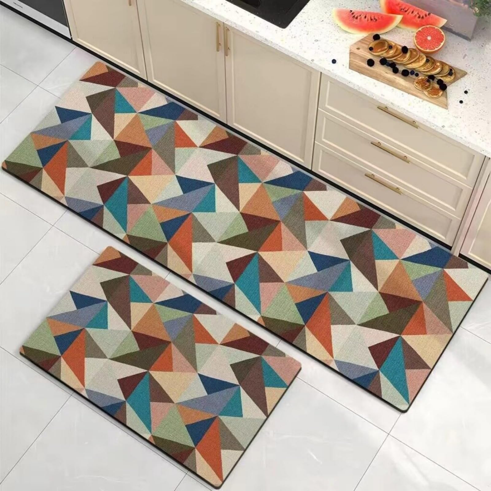 Tapis de cuisine 50x160 cm bleu et marron lot de 2 antidérapants pour devant évier