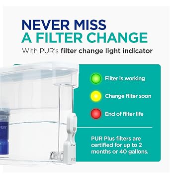 PUR Plus 30-Cup Water Filter Dispenser with 1 Lead-Reducing PUR Plus Filter | Dishwasher Safe, Powerful Filtration, Large Capacity with Slim, Space-Saving Design, White