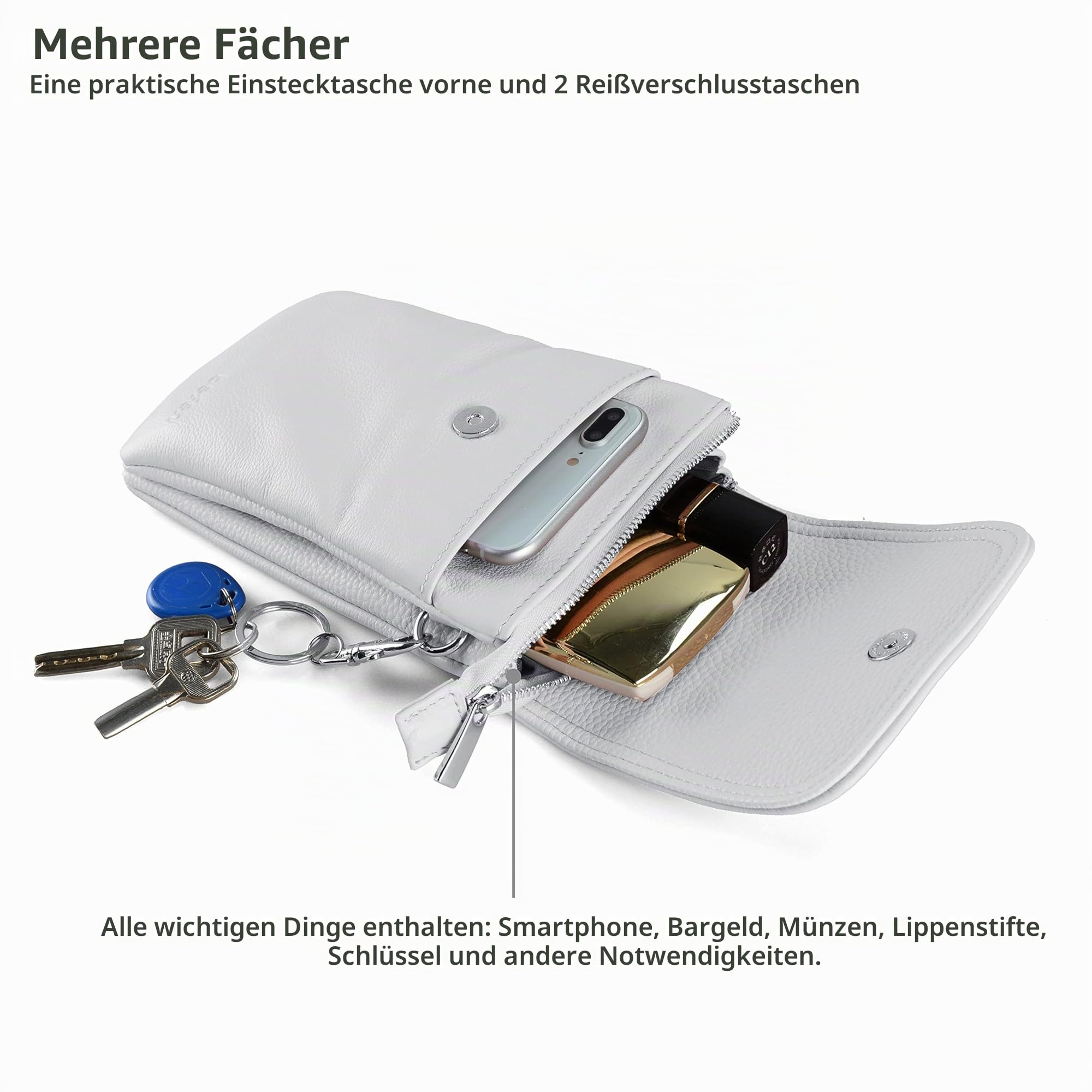befen Echtleder Handytasche zum Umhängen, Handy Umhängetasche Damen Klein, Handtasche mit Geldbörse zum Umhängen Leder, Crossbody Bag Damen mit Verstellbarer Riemen und Schlüsselanhänger