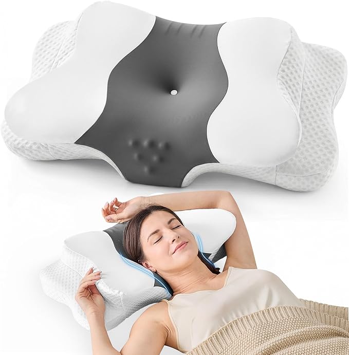 DISSA Cervical Neck Pillow for Side Sleepers Ergonomic Contour Memory Foam Pillow with Adjustable Orthopedic Neck Support for Pain Relief - Gift for Christmas & Birthdays