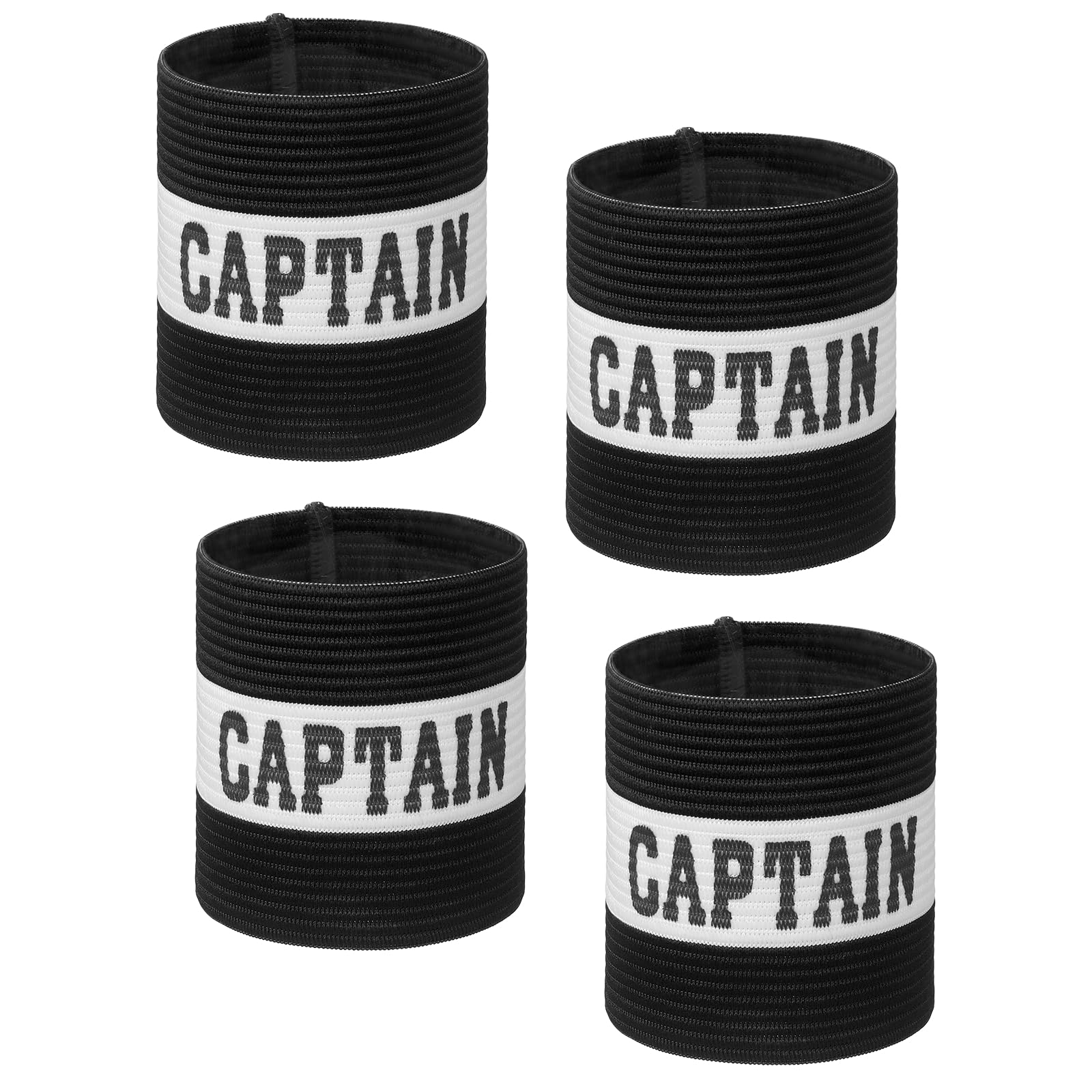 YELARXI Captain Armbands, Soccer Captain Armband Elastic Adjustable Leader Band Team Sport Bands, 4Pcs & Black White & 25cm - Fit for (Adult Youth Football/Basketball/Rugby Training)