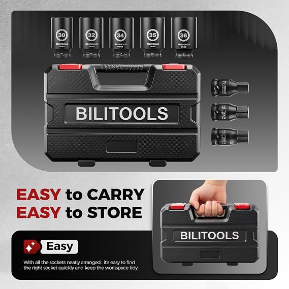 BILITOOLS 12 Point Axle Nut Socket Set, 1/2 Drive Impact Socket