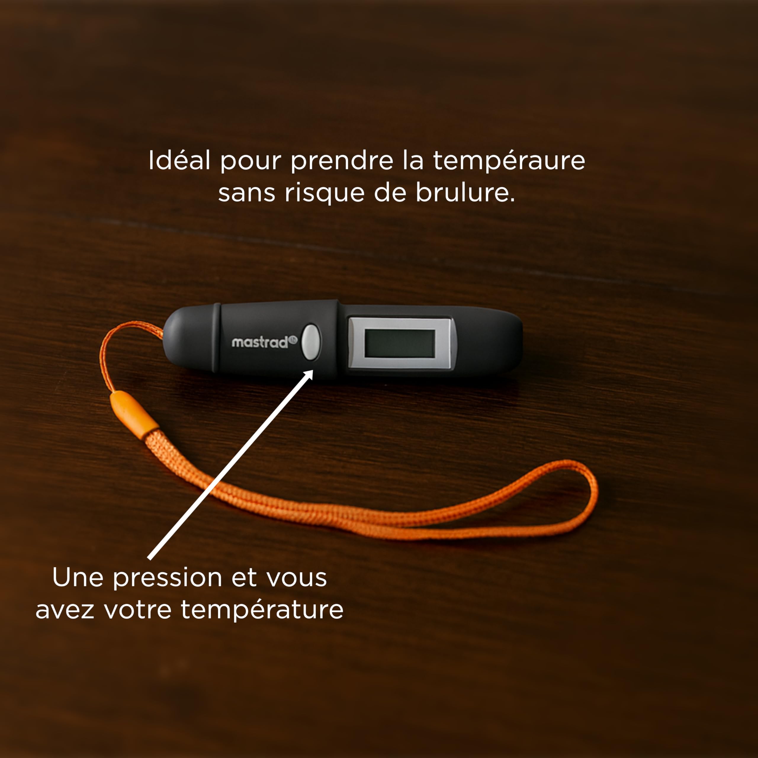 Mastrad - Thermomètre Infrarouge Sans Contact – -50°C À +250°C – Pointeur Laser - Précision Au 1/10 de degré – Idéal Chocolat & Sucre – Affichage Numérique