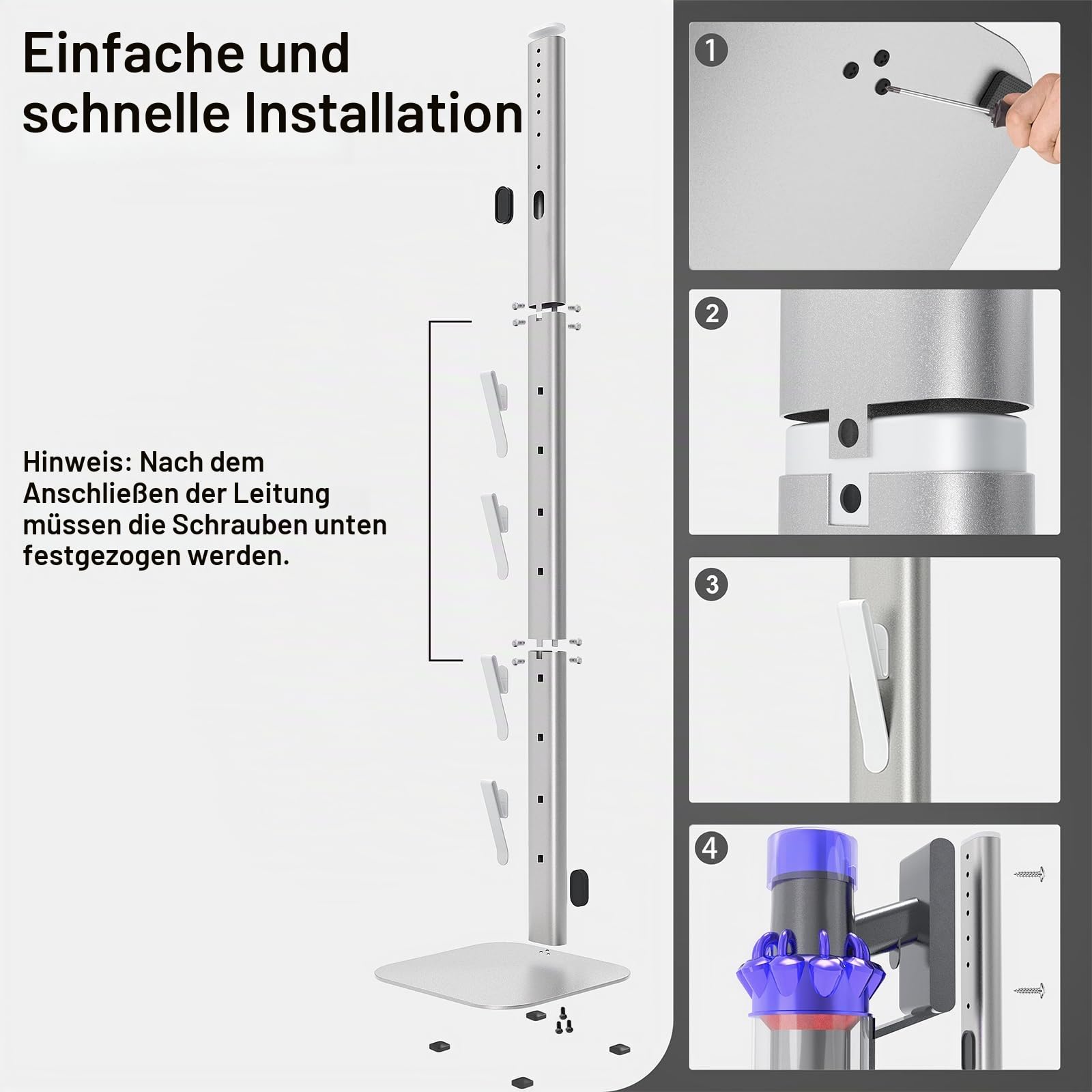 OUTBROS Staubsauger Ständer mit 4 Haken-Kompatibel für Dyson halterung, Silbrig