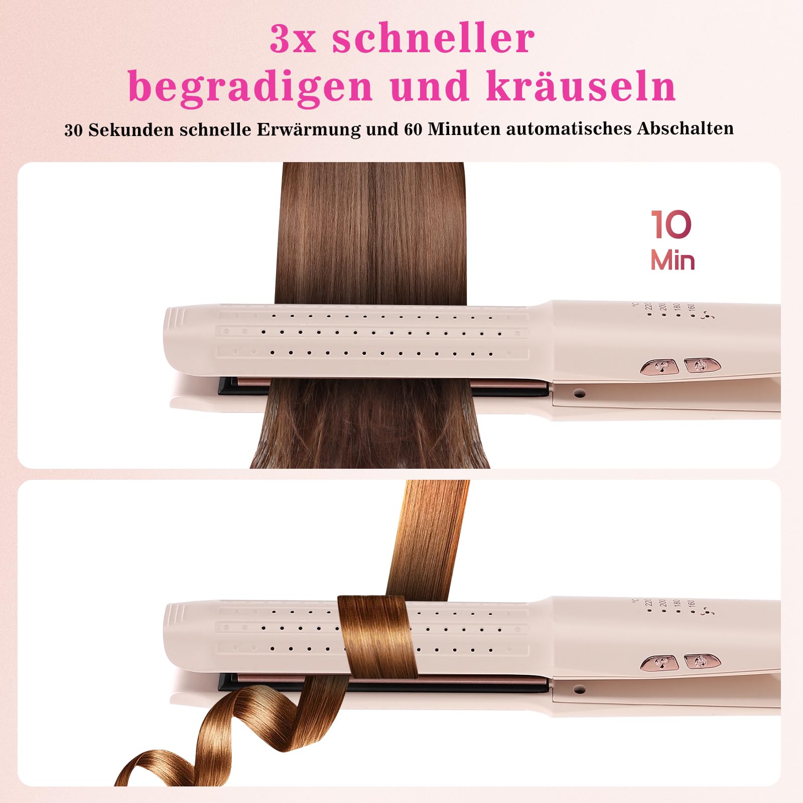 2-in-1 Lockenstab & Haarglätter mit Kaltluft, Negativ-Ionen