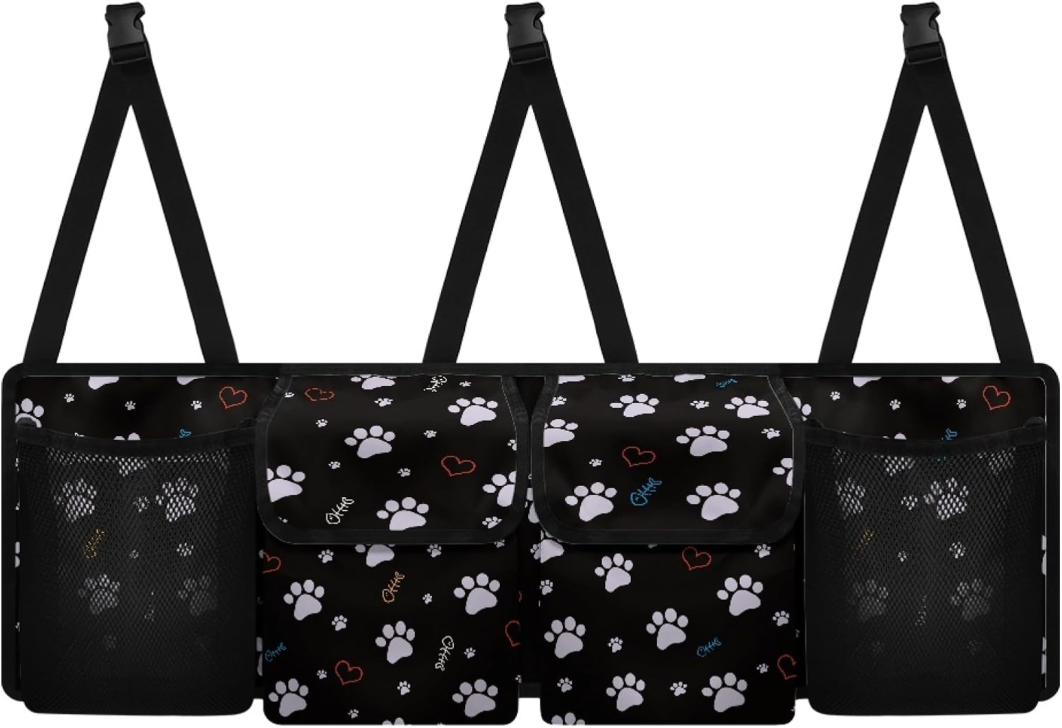 CLOHOMIN Dog Paw Car Trunk Organizer Cute Backseat Car Organizer with Net Collapsible Cargo Bag with 4 Pockets Hanging Car Storage Accessories Gifts for Women Men