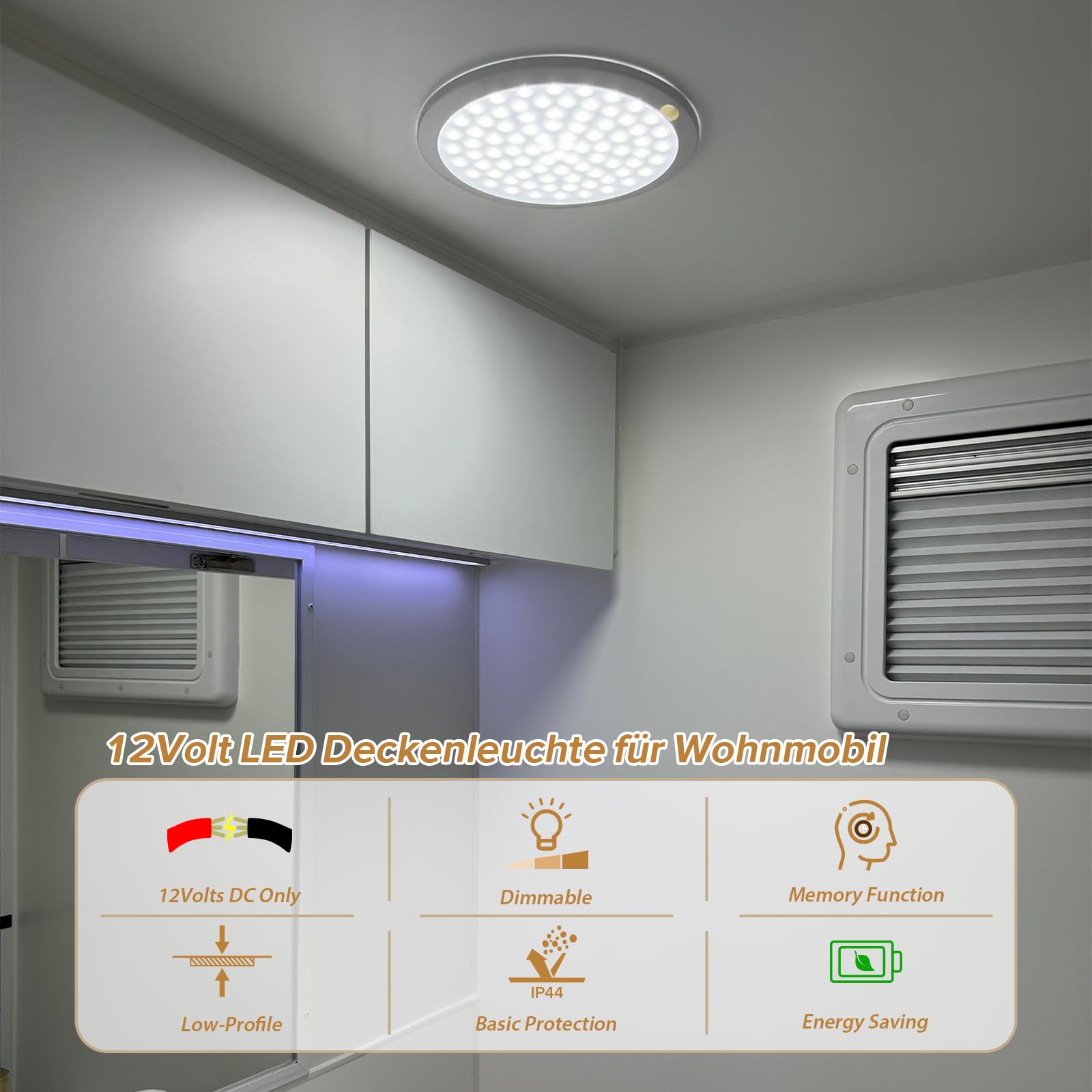 Dream lighting 12v LED Deckenleuchte Wohnwagen Wohnmobil Boot Yacht Erinnerung Dimmbar IP44 21cm Kaltweiß