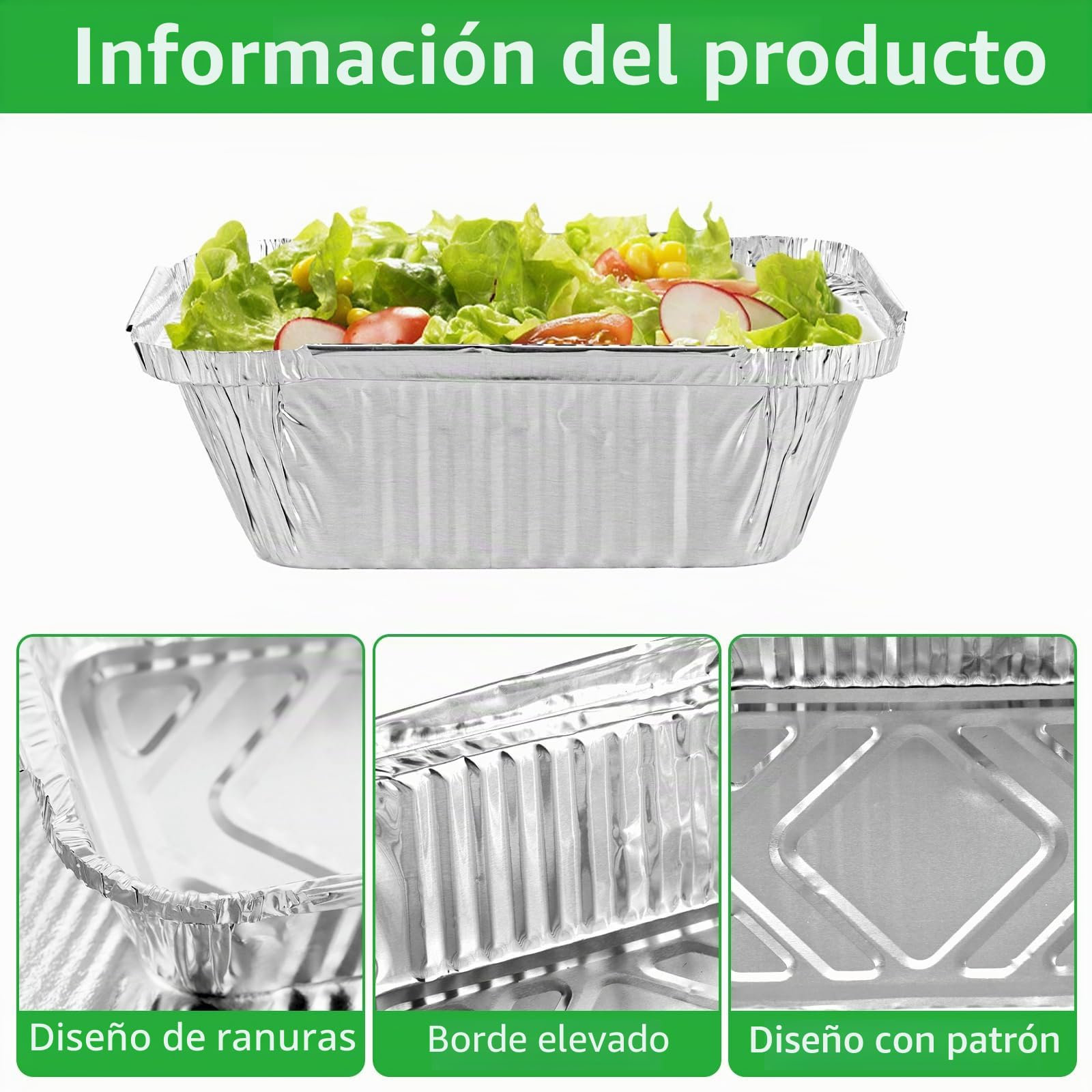 125 bandejas de aluminio con tapa, bandejas para barbacoa, 400 ml, moldes desechables cuadrados, para asar, hornear, cocinar, llevar