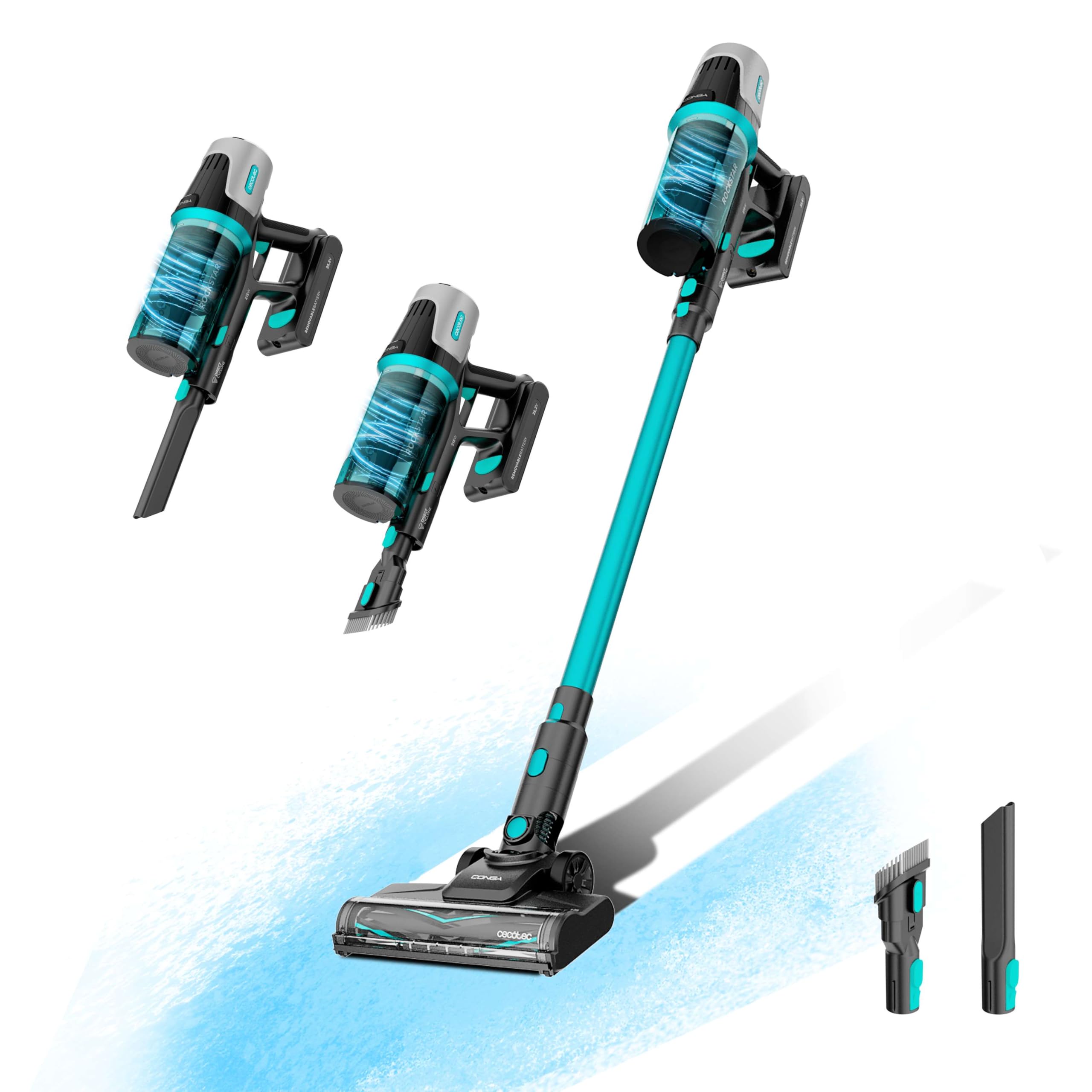 Cecotec Scopa Elettrica Senza Fili Conga Rockstar 1500 Horizon Genesis XL. 215W Potenza Totale, 45 min Autonomia, Spazzola Mista, 2 Modalità di Aspirazione, Parallel Cyclone System, Serbatoio 600ml