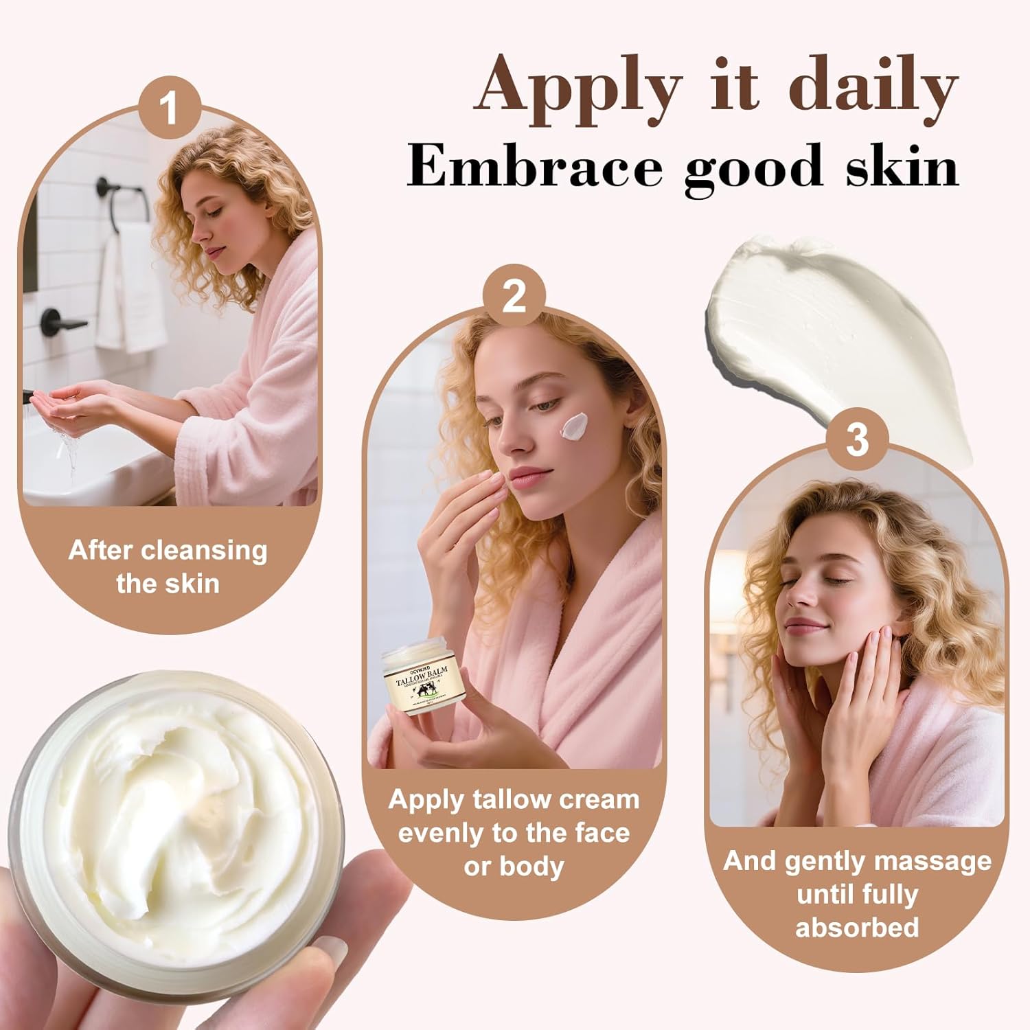 Beef Tallow & Honey Balm, Beef Tallow for Skin, 3 Packs All-Natural Moisturizer Hydrates and Nourishes the Skin, Grass-Fed Beef Tallow & Raw Wild Honey Blend, Body & Face Moisturizer (6 Oz)