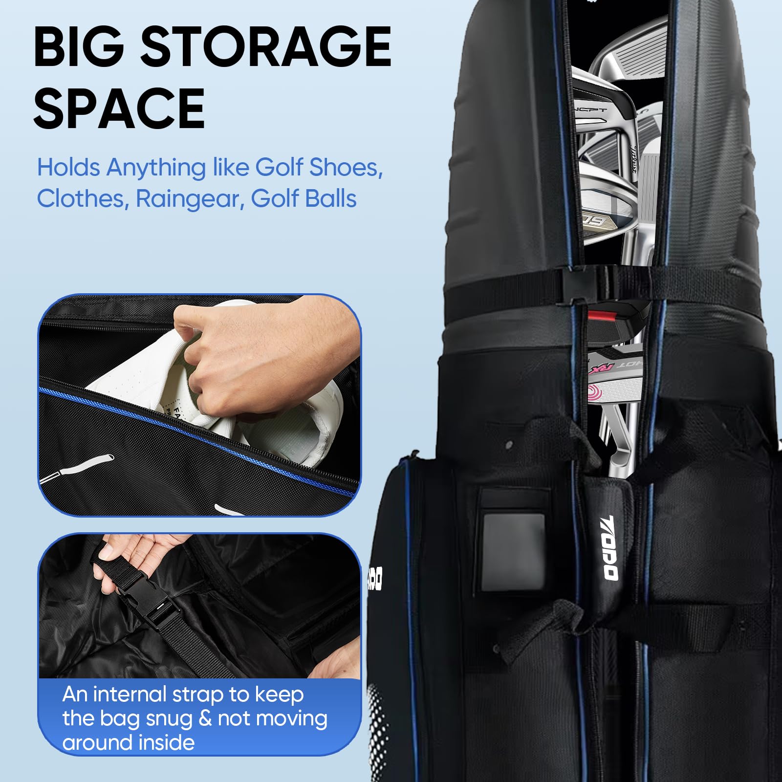 TODO Borsa da Viaggio Da Golf con Guscio Rigido in ABS, 1680D Heavy Duty Oxford Sacca Golf con Rotelle, Resistente e Impermeabile, Interno Materiali Imbottiti, Portatile e Leggero