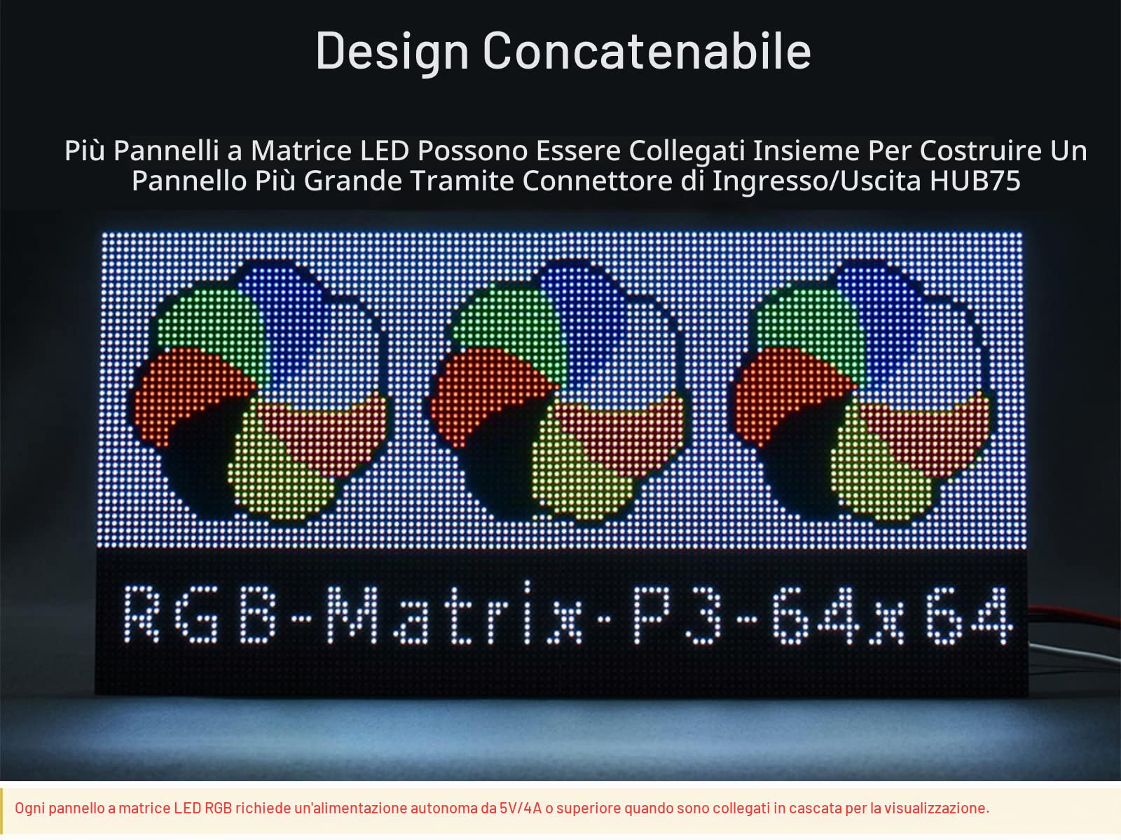 Pannello a Matrice LED RGB 64×64 pixel, 3mm Pitch, 4096 Individuali LED RGB Display a Colori Supporto Arduino, Raspberry Pi, Luminosità Regolabile