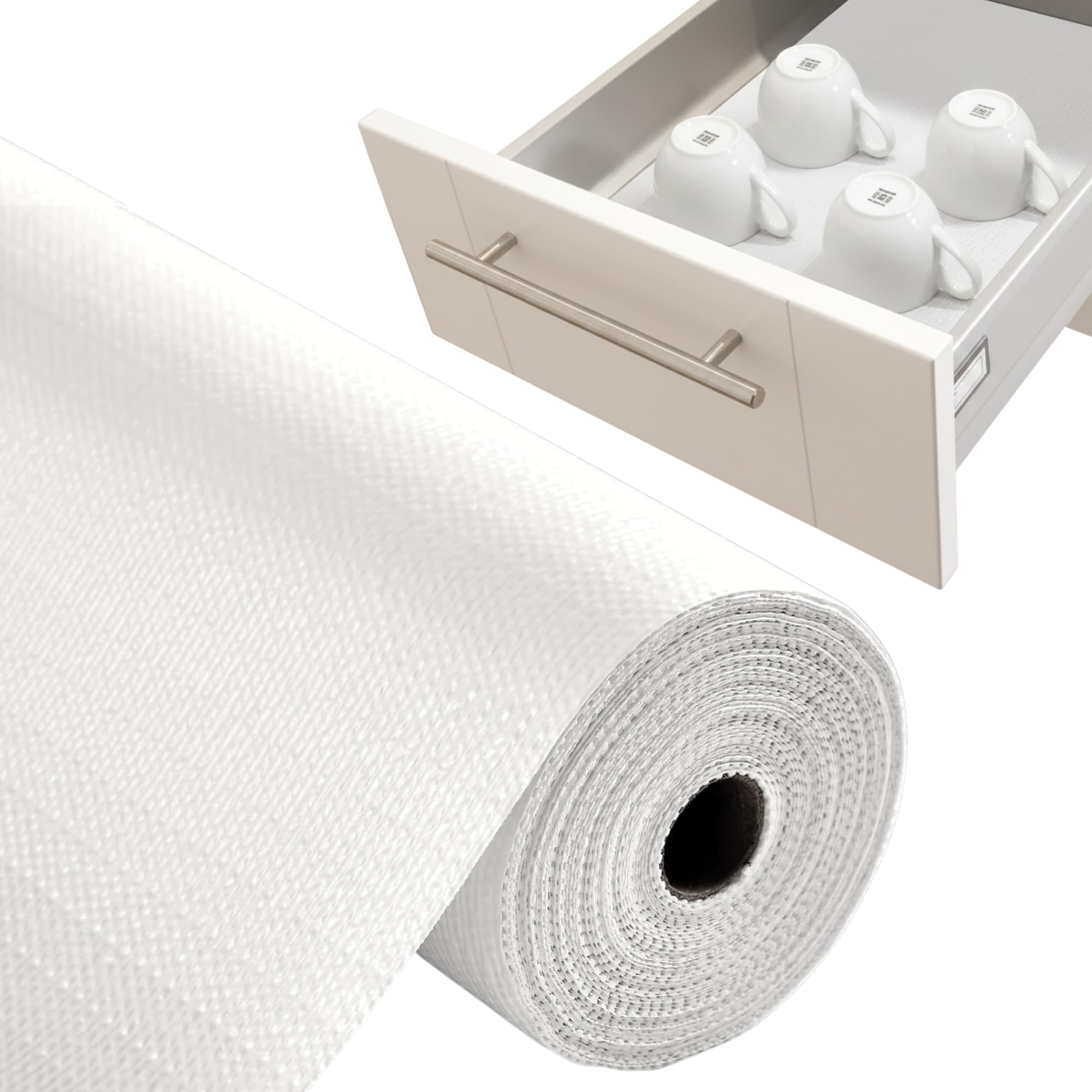 Linda’s Essentials Kitchen Drawer Liners (30 x 300 cm) - Non-Slip Shelf Liner & Cupboard Liners, Protects from Spills, Multi-Use Cabinet & Fridge Liner, Must Have Kitchen Accessory (White) — image 1