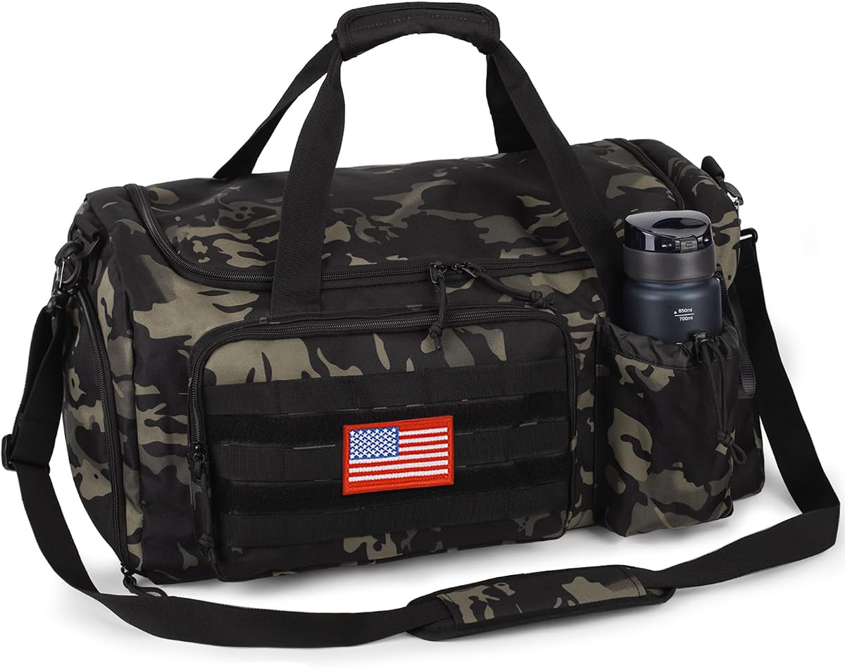 Tactical Gym Bag for Men, 60L Duffle Bag with Shoes Compartment for Travel