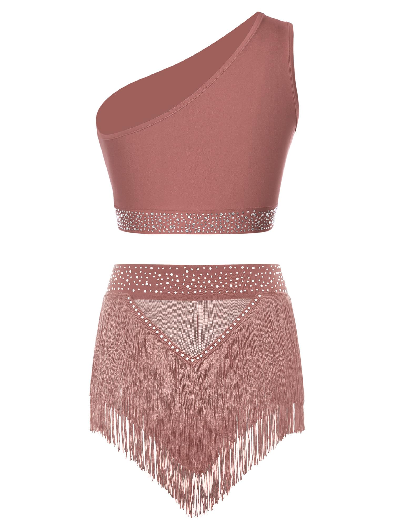 CHICTRY 2 Pezzi Donna Abito da Pattinaggio Artistico Strass Tuta da Ginnastica Monospalla Crop Top con Gonna di Danza Classica Vestito da Ballo Lirico