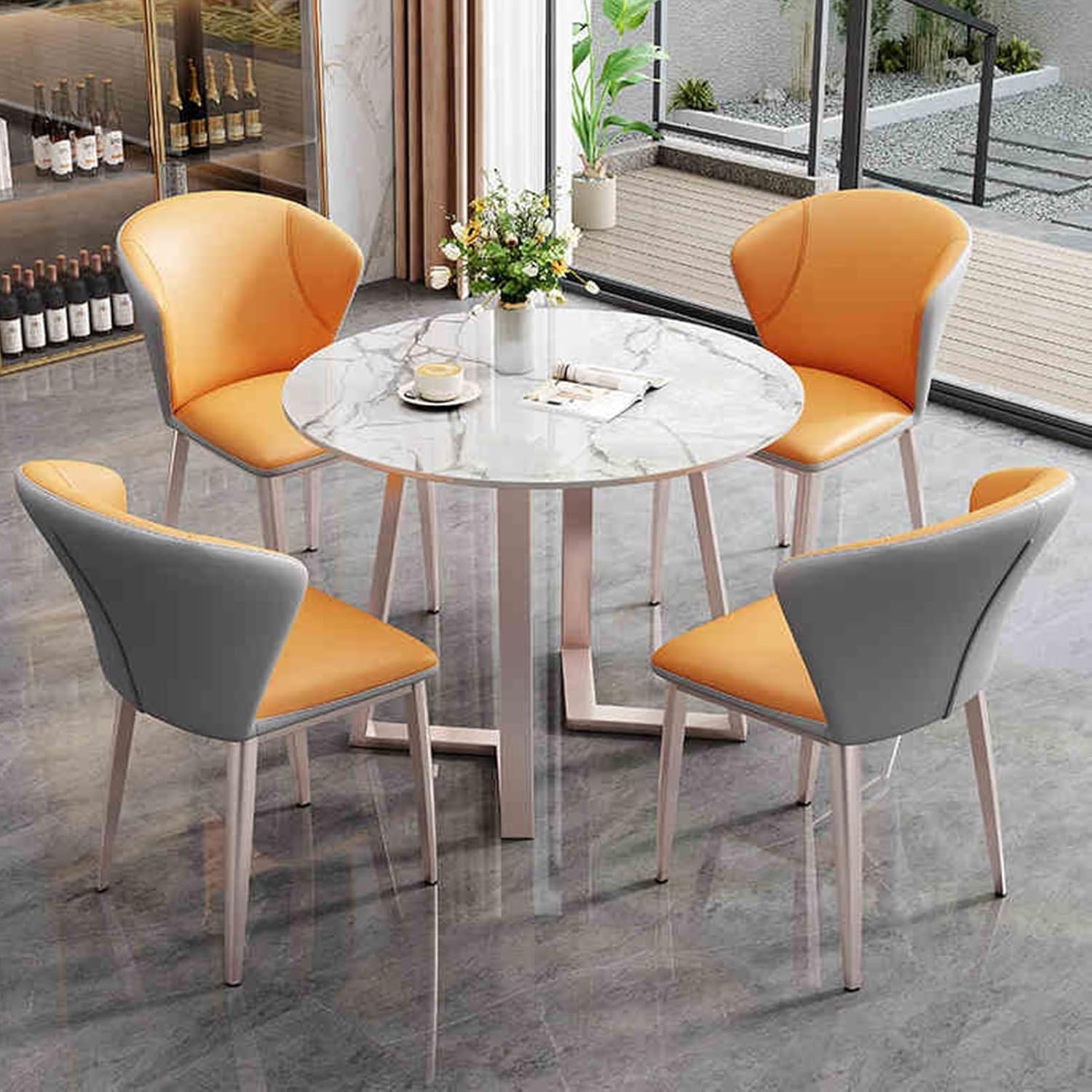 Office Reception Room Club Table and Chair Set Combination, Business Lounge Negotiation Table and Chair, Round Conference Table with 4 Chairs Set(Grey,27.5in/70cm)