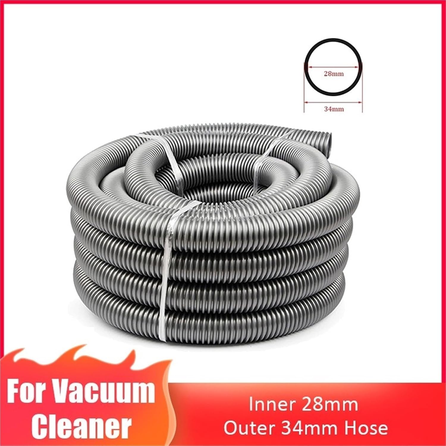Inner 28mm Outer 34mm Hose Vacuum Cleaner Bellows Straws Factory Thread Hose Vacuum Cleaner Tube Soft Pipe Replacement Parts(Gray-1m)