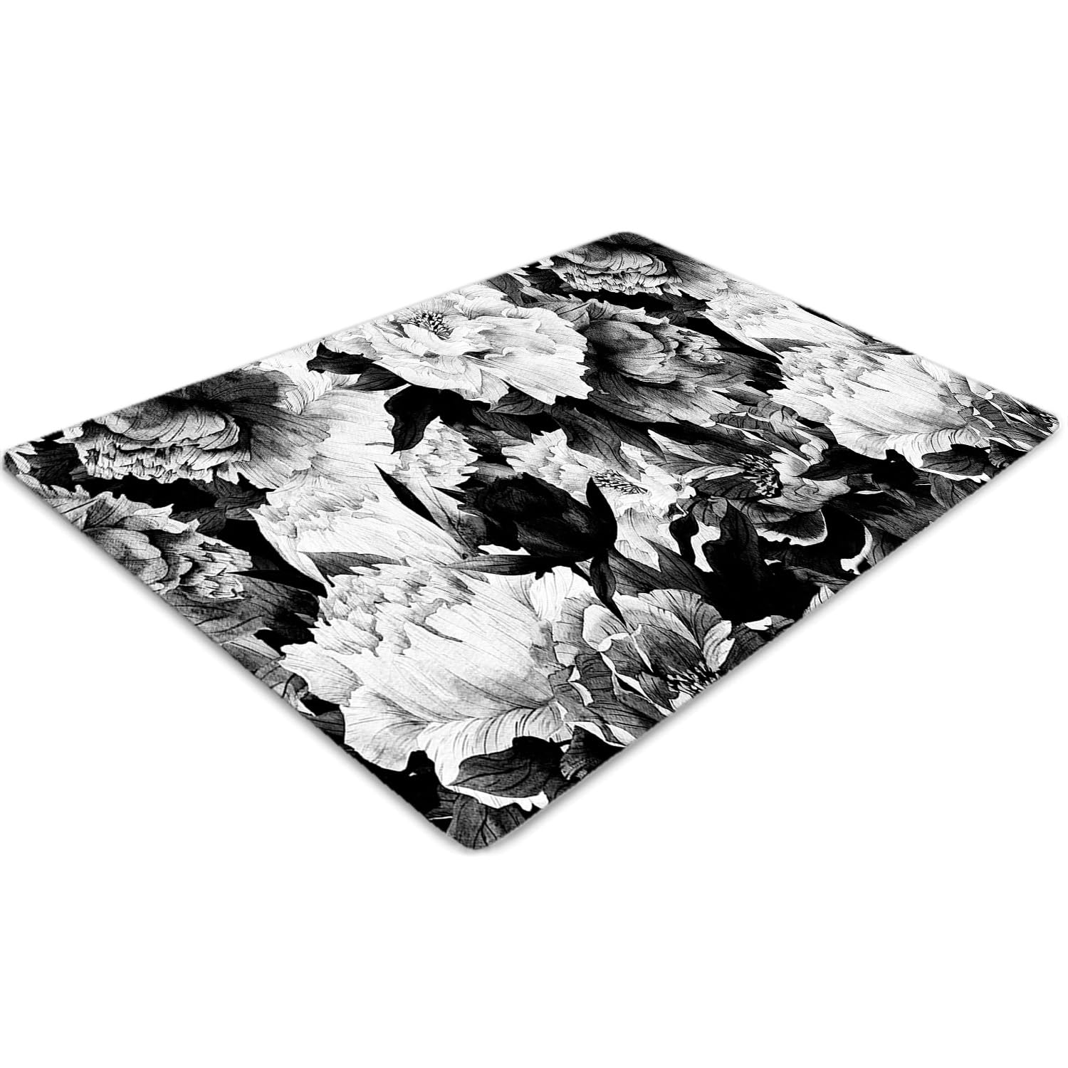Tapis de chaise 120x90 cm imperméable en PVC noir à motif roses pour le bureau