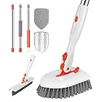 SetSail 4-in-1 Tile Tub Floor Scrubber with 52-inch Adjustable Long Handle Shower Cleaner Brush with V-Shaped Grout Brush and 3 Replacement Brush Heads for Cleaning Bathroom Kitchen Walls Tub Tile