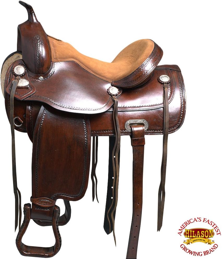 HILASON Western Horse Saddle American Leather Treeless Trail Pleasure | Barrel for Horses