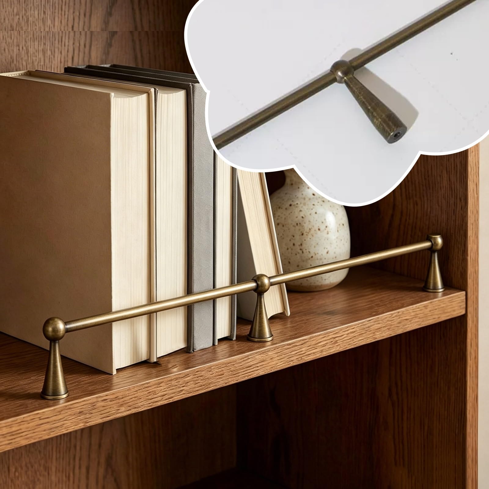 Cabinet Item Anti-Drop Guardrail Antique Brass, Commercial Anti-Fall Bookcase Guard Bar with 3 Spindles, Wood Floating Shelf Guard Rail Closet Edge Tipping Fence(3 Pack,Long 30in/76cm)