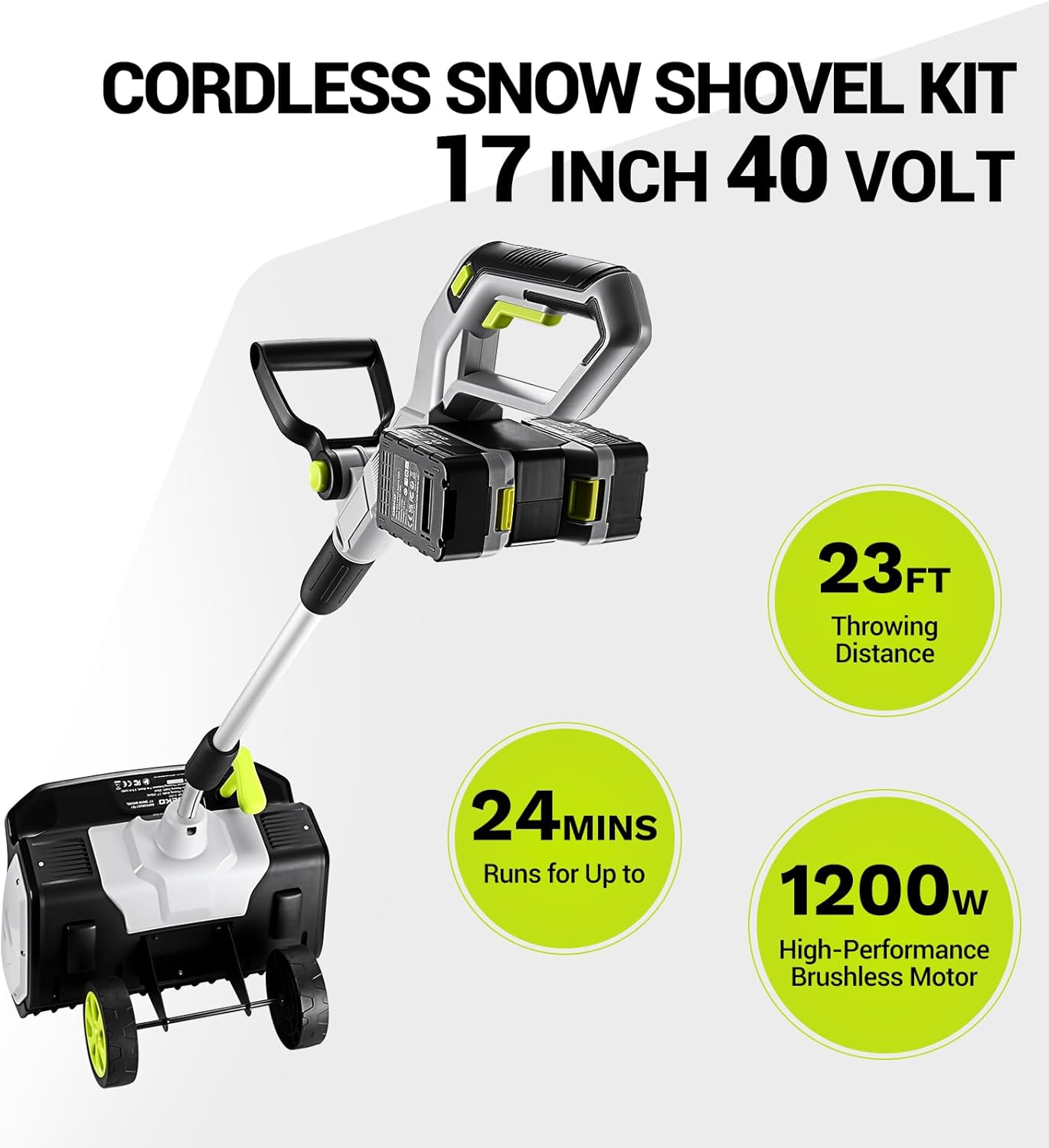 Cordless Snow Shovel: DEKOPRO 40V|17-Inch Cordless Snow Blower，Electric Snow Shove with Adjustable Chute, Lightweight Electric Snow Blower for Sidewalks & Stairs (2×20V Batteries)