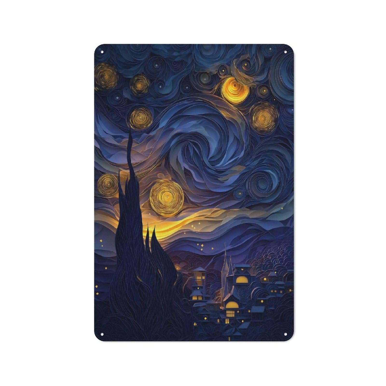 Junmoney Starry Night Paper Cut Decorative Metal Plaque With Design 30X20cm, Vintage Porch Wall Decor For Shed, Garden Room, Porch Or Garage
