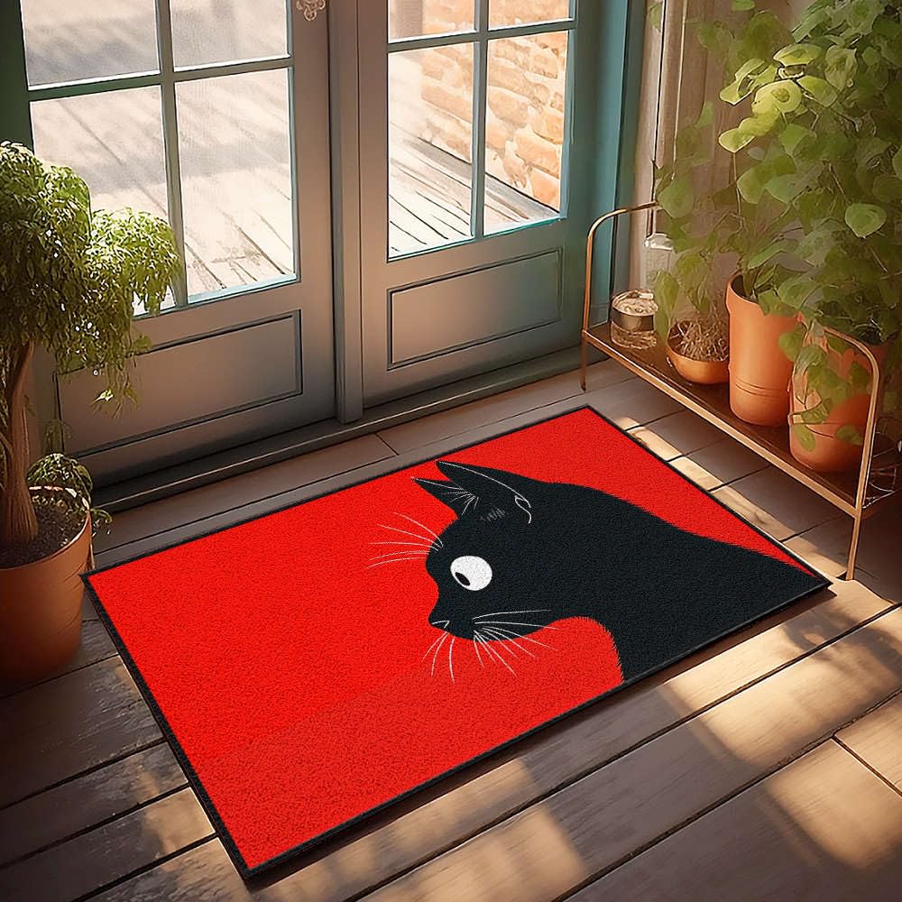 Tapis de porte intérieure amusant motif chat pour entrée et salon