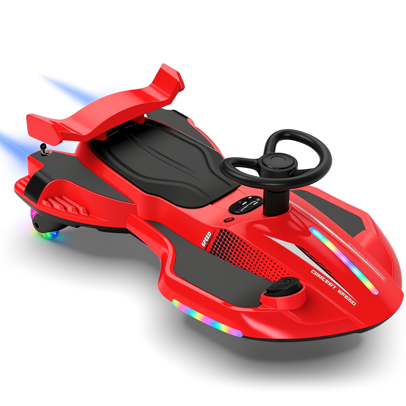 LALAHO Kinder Elektroauto, 2-in-1 Elektrisches Rutschauto mit Pedal,Wiggle Car mit Pedal,LED-Lichter,360° Lenkung,2 Geschwindigkeit Kippschutz Leuchtende Räder,für Kind ab 3 Jahren (Rot-Schwarz)