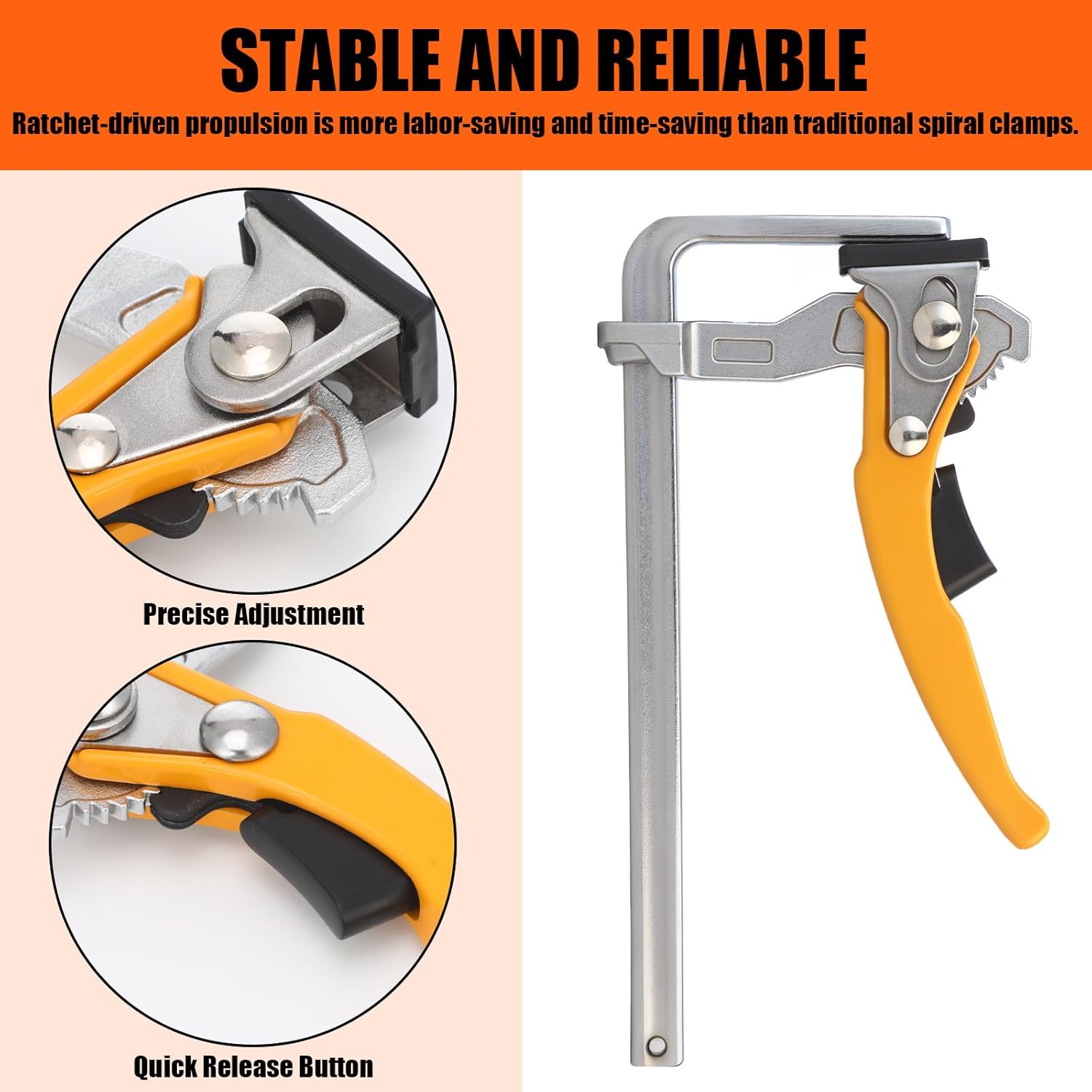 Hicarer 4 Pack Quick Release Ratcheting Table Clamp 7" Capacity x 2-3/8" Throat Depth Track Saw Clamp for MFT and Guide Rail System with Rotating Pressure Pad for Woodworking Precision Cutting Sanding
