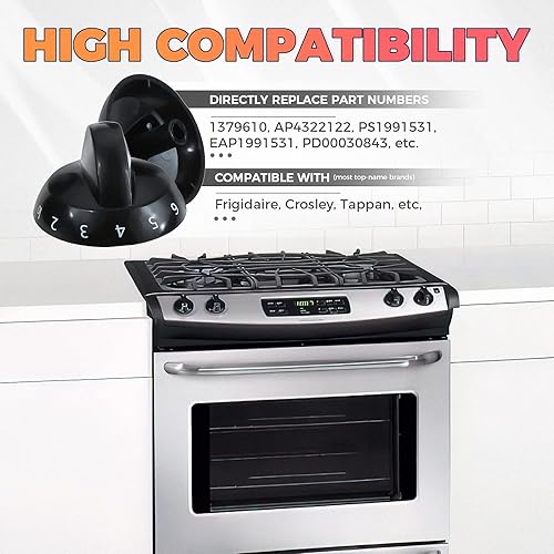 Miniatura 6 de Paquete de 4 perillas de quemador superior 316220009, repuesto para Crosley, Frigidaire, Tappan, repuesto PS199153, AP4322122, 1379610 AH1991531,