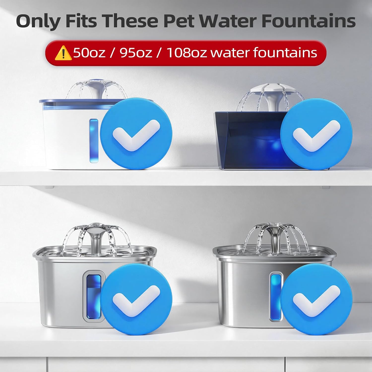Cat Water Fountain Replacement Pump, Switch-Controlled LED Light | With Filter Sponge, Compatible with 50oz/95oz/108oz Cat Dog Pet Water Fountains, Quiet Motor, USB-Powered, Easy Maintenance
