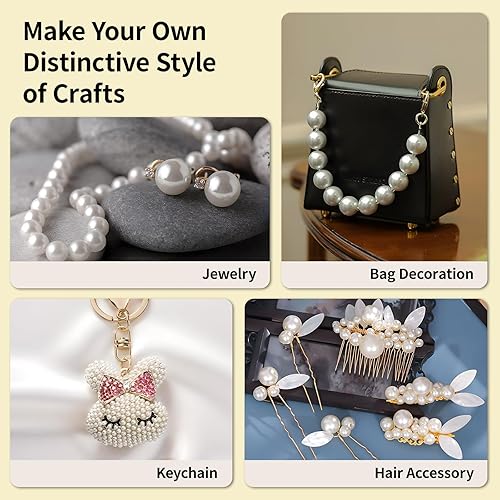 Miniatura 5 de Juego de 1200 cuentas de perlas y cuentas espaciadoras doradas para hacer pulseras de joyería, kit con cuerda y dijes para niñas, niños y adultos,